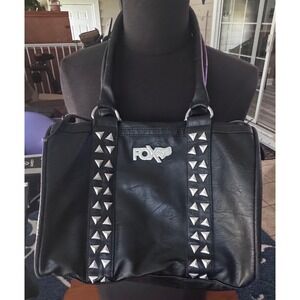 Fox Racing Womens Black Studded Faux Leather Satchel Pink Lining 59680 Y2K RARE